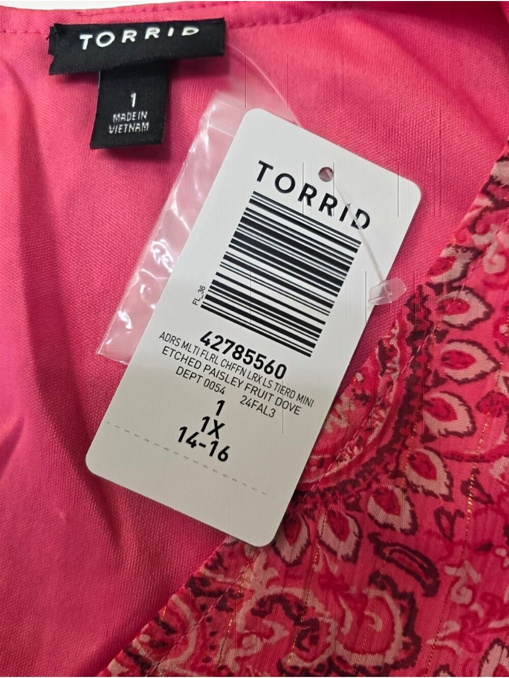 Torrid 1X Pink Paisley Lurex Chiffon Tiered Mini Dress NWT - Picture 8 of 10